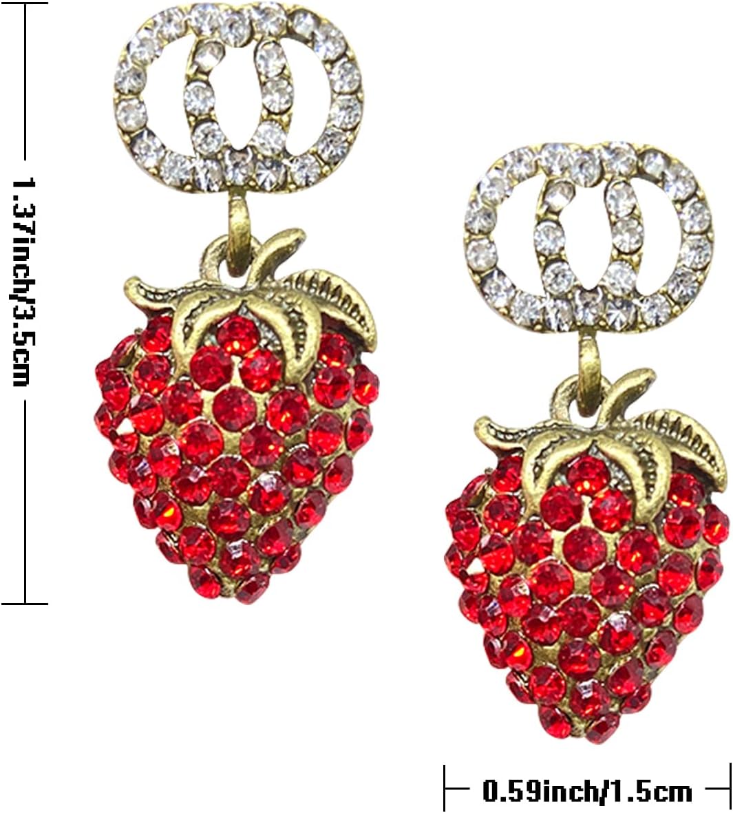 925 Sterling Silve Red Strawberry Studs Earring Cutee Cubic Zirconia Fruit Strawberry Drop Dangle Earring for Women Girls Jewelry Gifts - Image 6