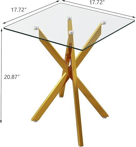 Miniatura 2 de Goujxcy Juego de 2 mesas auxiliares pequeñas de cristal, moderna mesa auxiliar cuadrada de vidrio templado transparente con patas de metal dorado,
