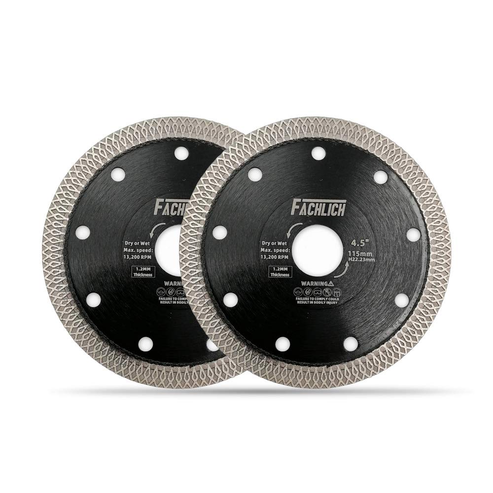 FACHLICH 4-1/2 Inch Super Thin Diamond Blade for Porcelain Tile Granite Marble with X Mesh Turbo Segment(2-Pack)