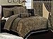 Chezmoi Collection Lisbon 7-Piece Jacquard Floral Comforter Set, Queen, Black/Gold