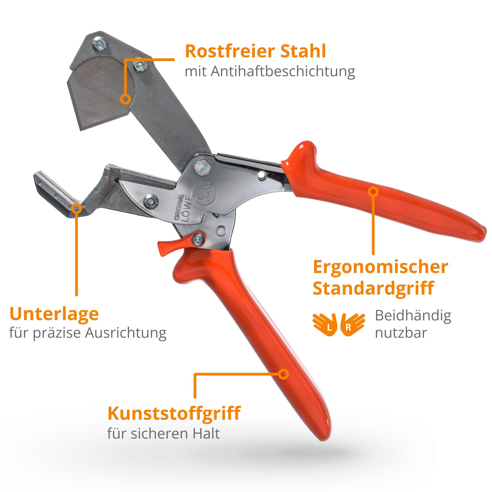 Original LÖWE 5.504 Profi Schlauchschere mit Dreiecksklinge f. Anwendungen in Industrie und Handwerk - scharfe und handliche Schere für exakten Schnitt an Rohren Schläuchen Kraftstoffleitungen, Metall