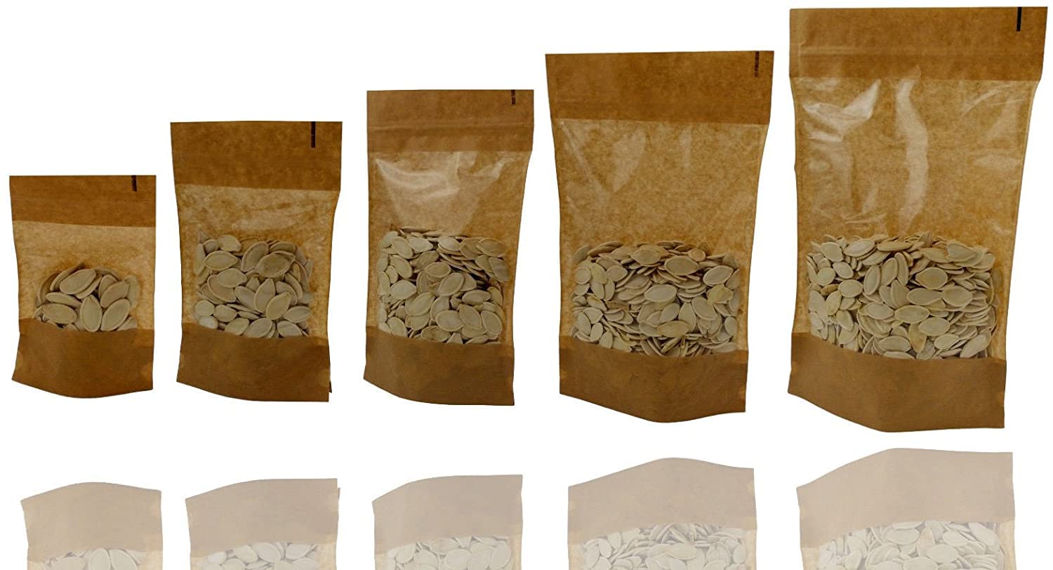 Jamo Solutions | 100pcs, 1000ml | Kraft Paper Window Stand up Plastic Sealable Pouch Zip Lock Grip Heat Seal (180x290mm)