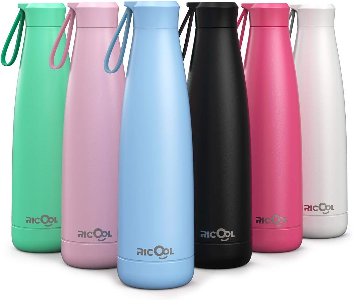 17oz Thermos Water Bottle Double Vacuum Insulation Stainless Steel Water Bottle BPA Free Leak-Proof Cap Hanging Hoop Portable Sports Water Bottle for Hot Cold Drink Indoor Outdoor - Matte