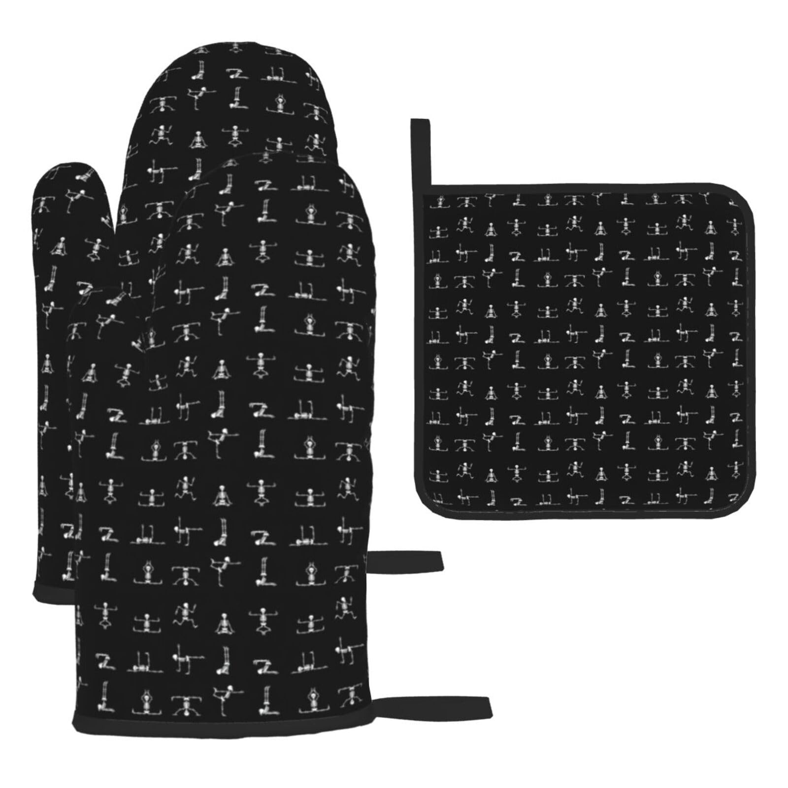 Skull Yoga Print Oven Kitchen Gloves For Baking Outdoor Grilling Home Use Mitts Microwaving Bbq