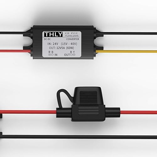 Miniatura 4 de Convertidor de 24 V a 12 V, convertidor de paso a paso de CC 5 A 60 W convertidor de voltaje de potencia con fusible impermeable, transformador de