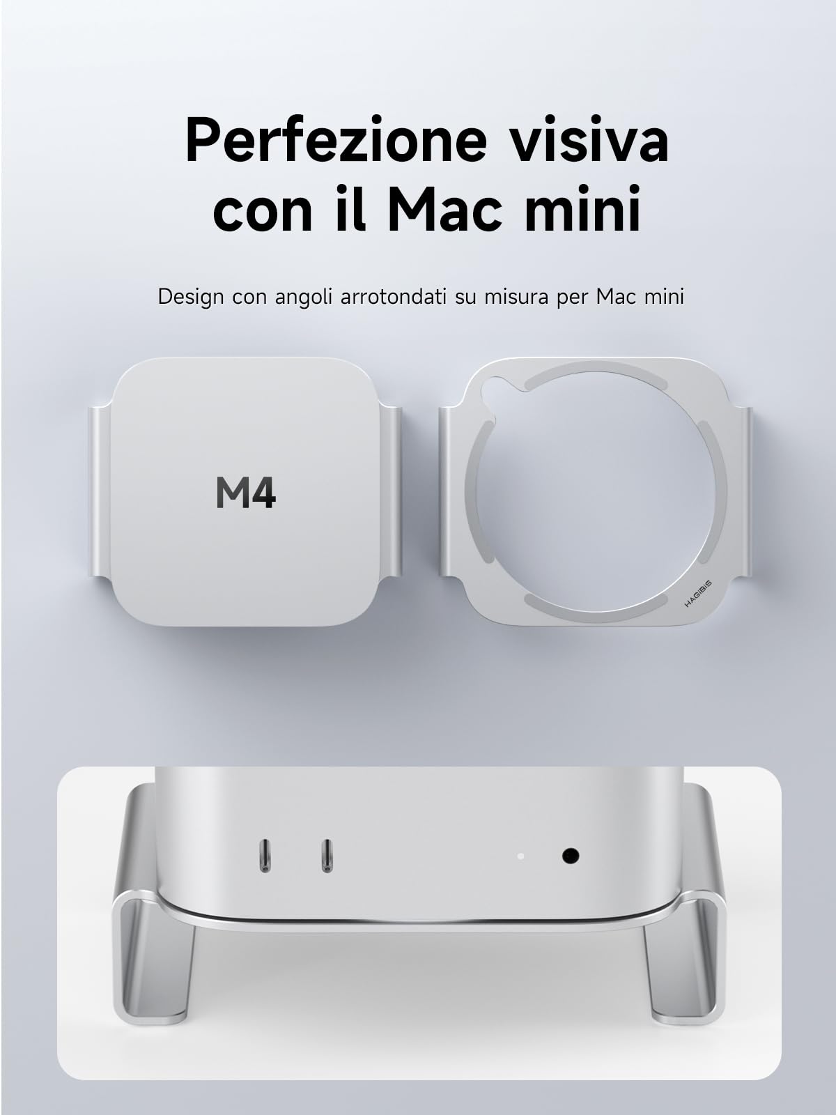 Hagibis Mac Mini M4 Supporto, Compatibile Con Mac Mini, In Lega Di Alluminio – Struttura Rialzata Con Ventilazione E Accesso Facilitato Ai Cavi (MMS03)