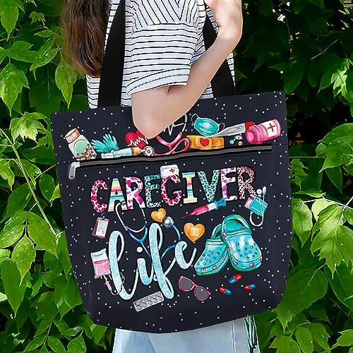 Image of 84hoods Large Waterproof Tote Bag with Pockets and Zipper for Work. Gift for Nurse. Shoulder Bag for Women.