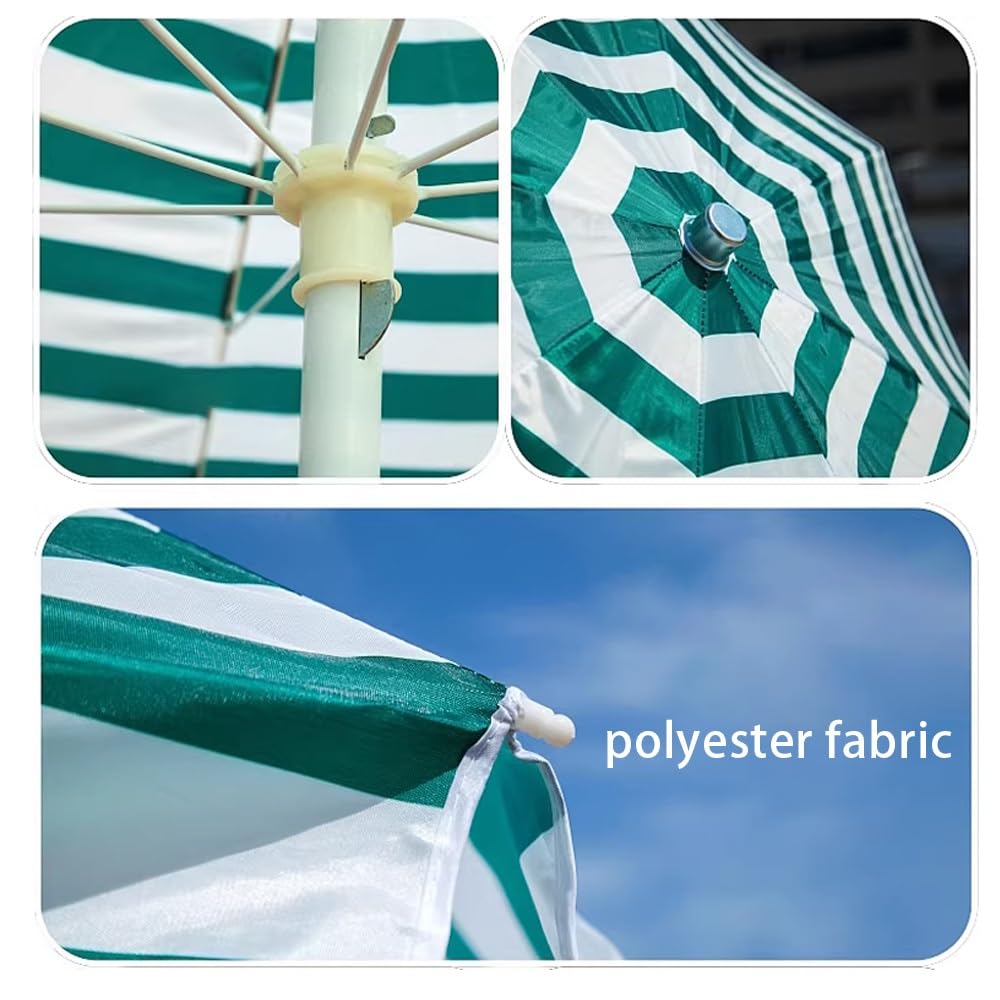 Duży Parasol Ogrodowy, 8,2 Stopy, Z Baldachimem W Paski, Przenośny Parasol Plażowy Z 8 Żebrami Do Ogrodu I Na Taras – Dostępne Uniwersalne Opcje 6,5 Stopy, 7,2 Stopy,Green-2.5m/8.2ft