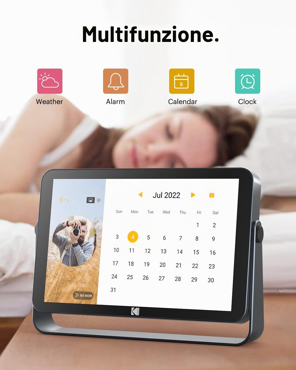 KODAK Cornice Digitale WiFi 10 Pollici, IPS Touch Screen, Batteria Integrata da 4000mAh, condividi foto e video tramite APP, Calendario, Sveglia, Tempo metereologico
