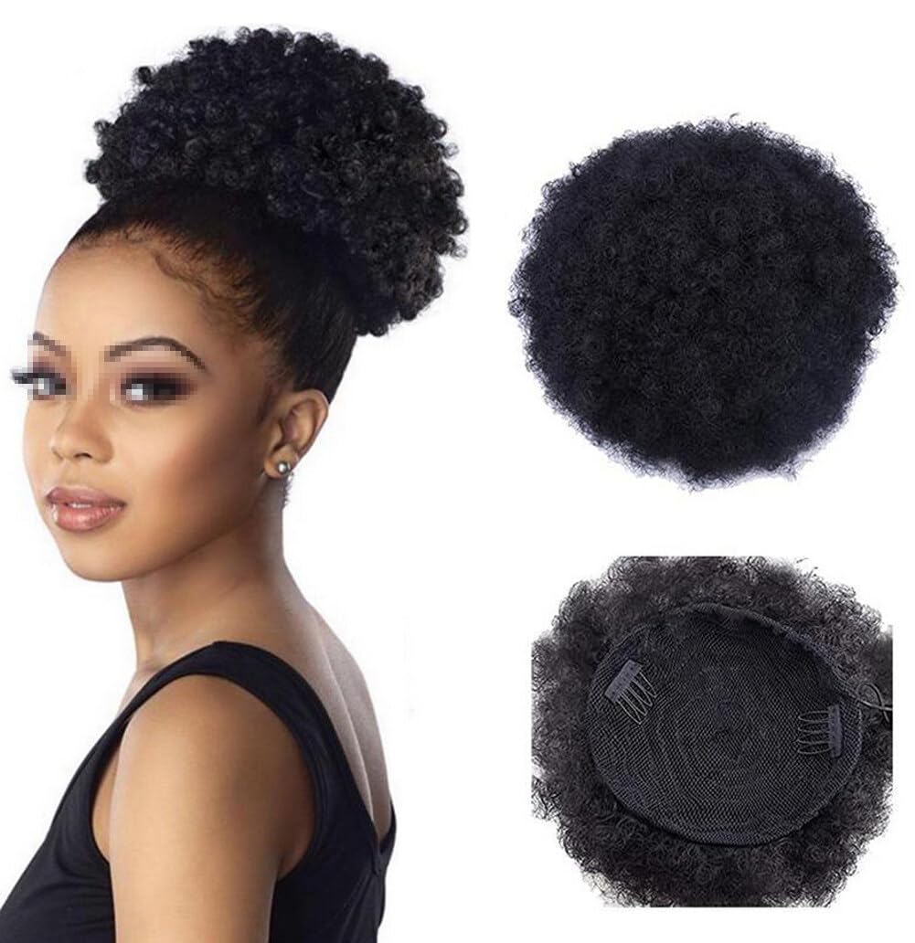 8-Inch Black Hair Bun with Drawstring Synthetic Curly Hair Ponytail Extension for Updo & Ponytail Hairstyles