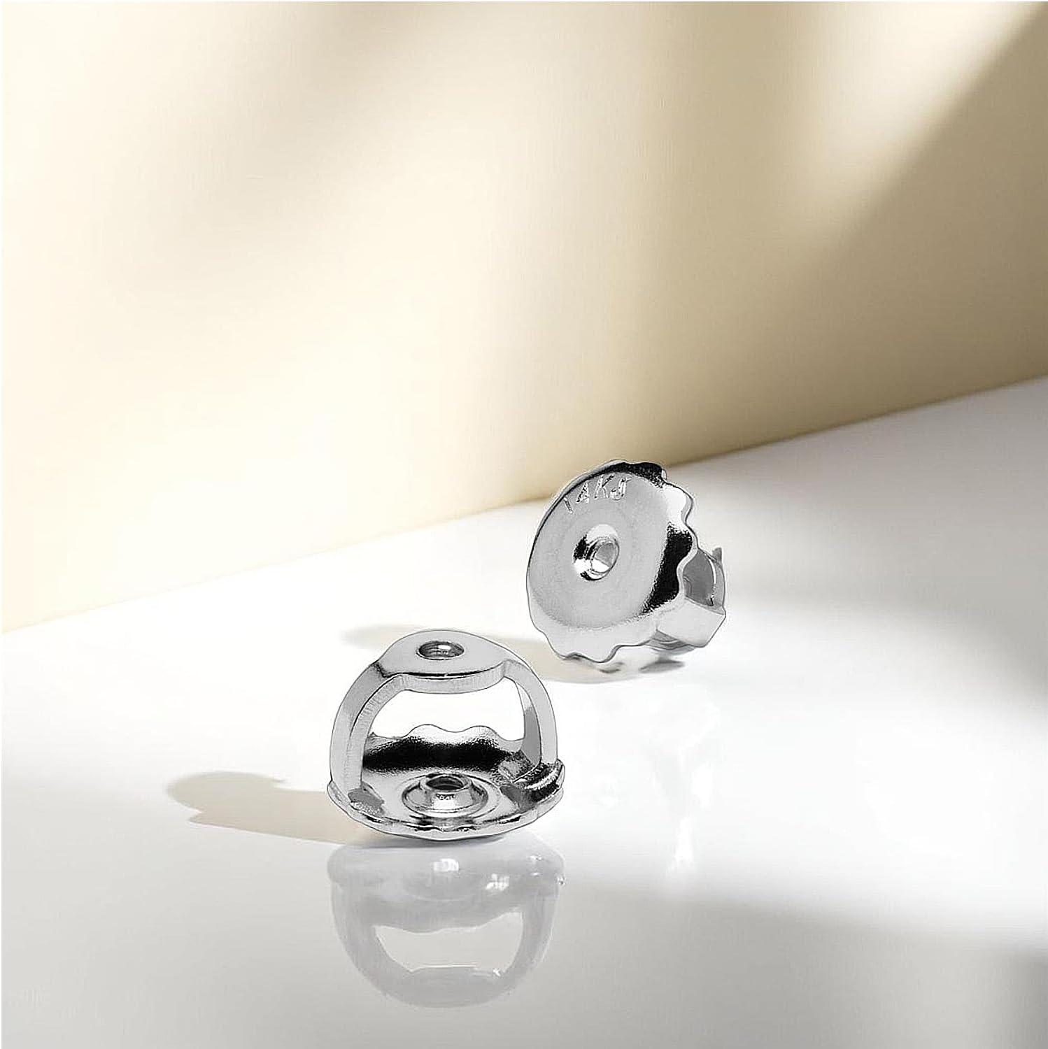 Everyday Elegance Solid 14K White Gold Single Earring Back Replacement | Threaded Screw on Screw Off | Earring Back Locking 1 Piece Post Size Large .040" | with Gift Box