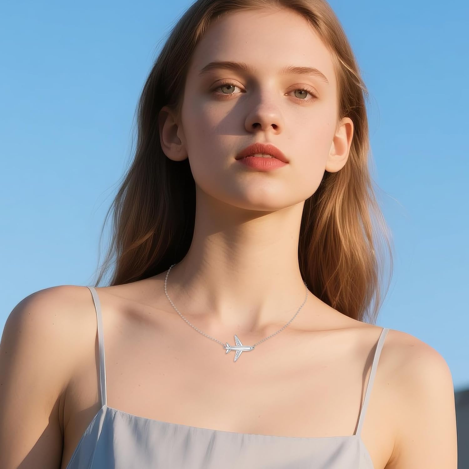 Lab Grown Diamond Airplane Necklace Sterling Silver Pilot Jewelry Gift for Flight Attendant - Image 2