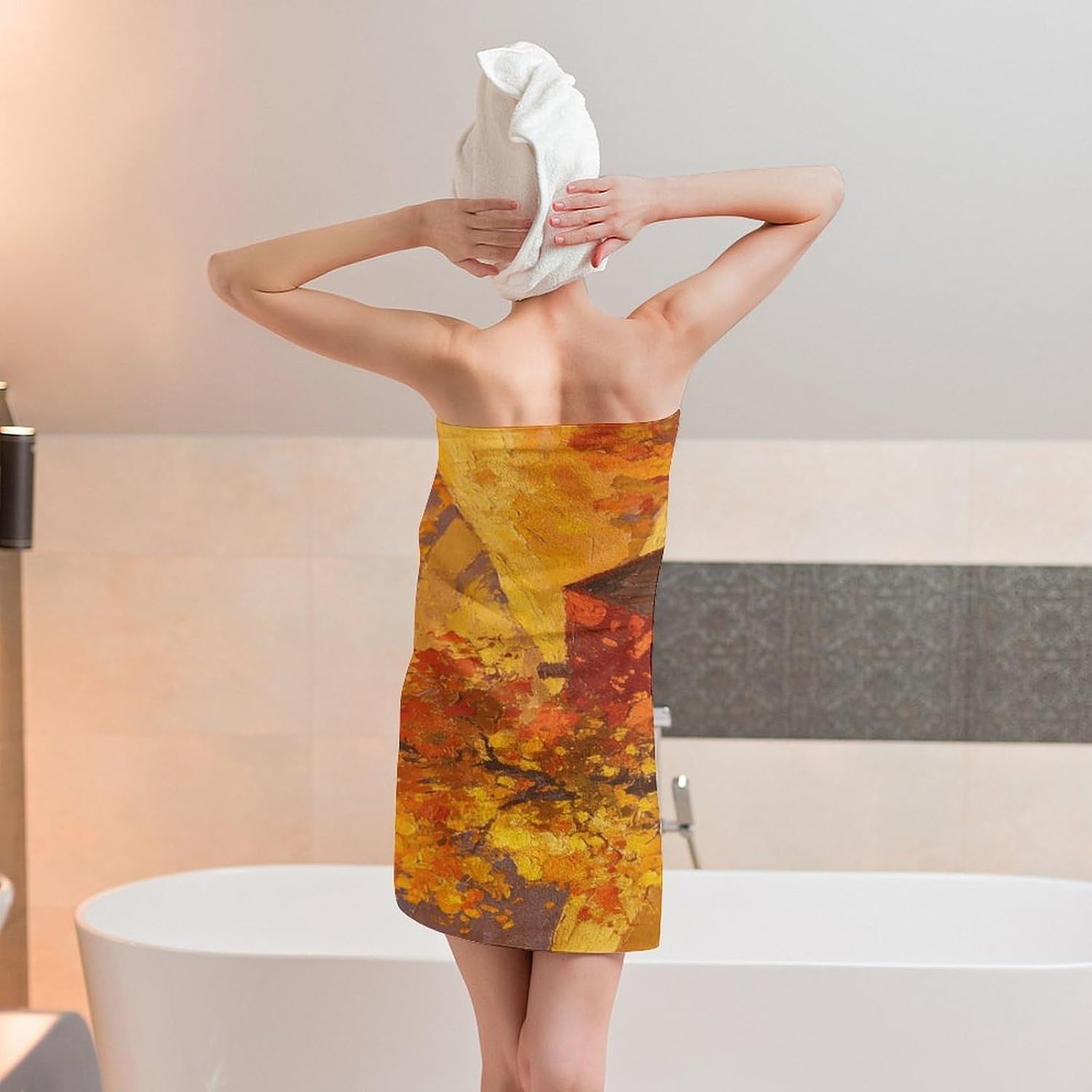 Oil Painting Bath Towel, Highly Absorbent & Quick Drying Beach Towel, Compact & Lightweight Pool Towel for Bathroom, Beach, Pool, Gym, Spa, and Hotel Use