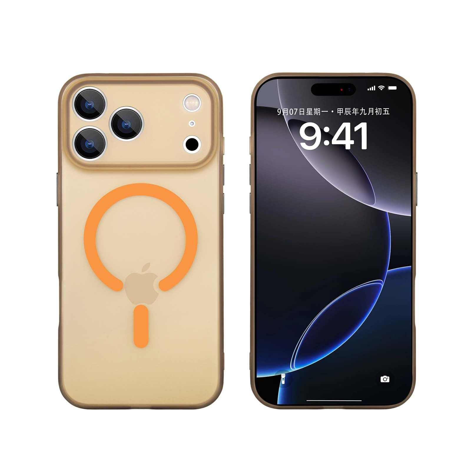 Coque iPhone 17 Pro or rigide magnétique silicone mat luxe - 5