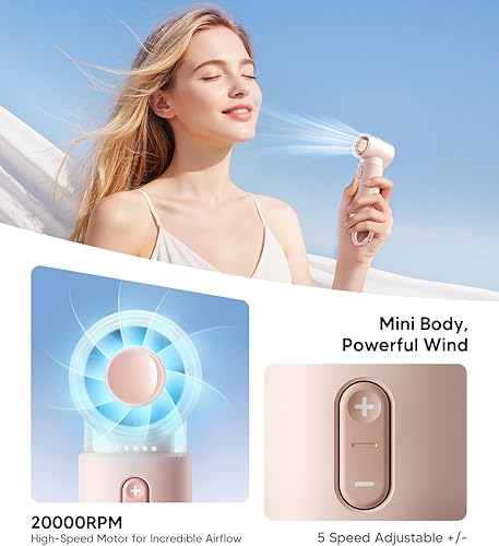 Miniatura 3 de WSKEN Mini ventilador portátil de mano  Pequeño ventilador turbo potente cargador personal recargable con pilas, 5 velocidades de viaje de verano,