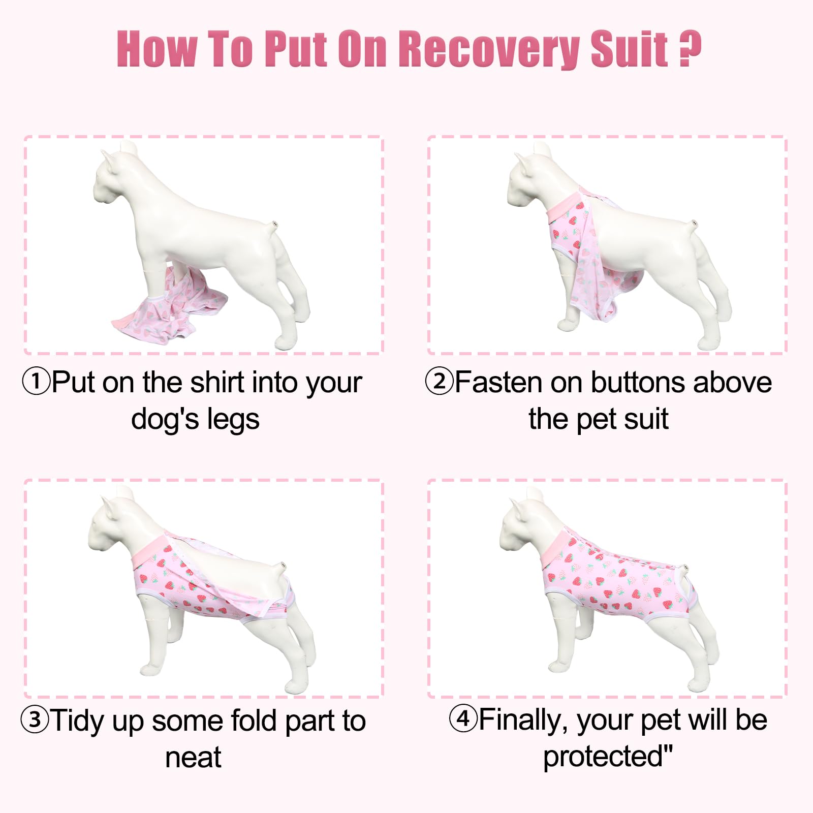 FEimaX Traje de Recuperación para Perros, Chaleco de Recuperación Después de la Cirugía para Gatos Hembras Machos, Body Perro Transpirable Protector de Heridas Abdominales (Fresa, XL)