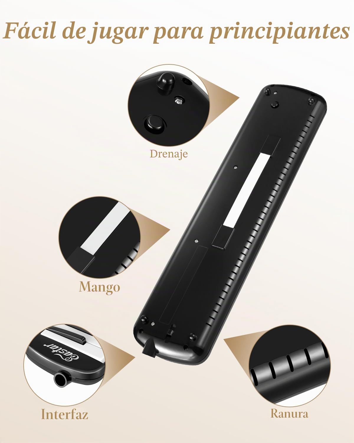 Eastar Melódica de 37 Teclas, Instrumento de Melódica Soprano Teclado Piano de Aire Pianica con 2 Tubos Largos Suaves, Boquillas Cortas, Bolsa de Transporte, Negro