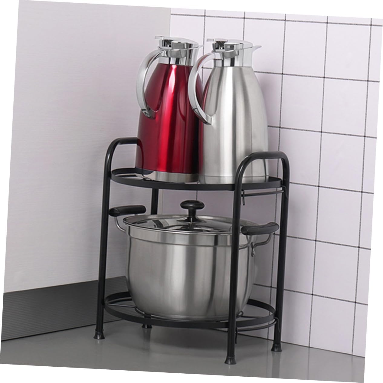 1pc Two-layer Pot Rack Multipurpose Kitchen Storage Shelf Detachable Pan Holder for Space-saving Organization Material Convenient for Corner Use Black