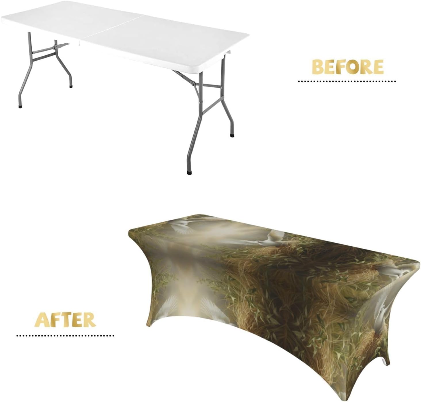 Grass and Dove Print Table Cover Rectangular Tablecloth for 6-Foot Tables for Wedding Banquets Outdoor