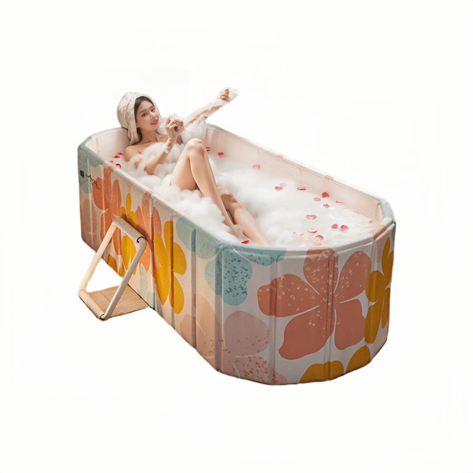 (Similar to Stock Image) 59" Portable Insulated Ice Bath Tub for Athletes, Cold Plunge Tub, No Inflation Install Needed, Shower-Compatible for Indoor & Outdoor Use, Flower powder