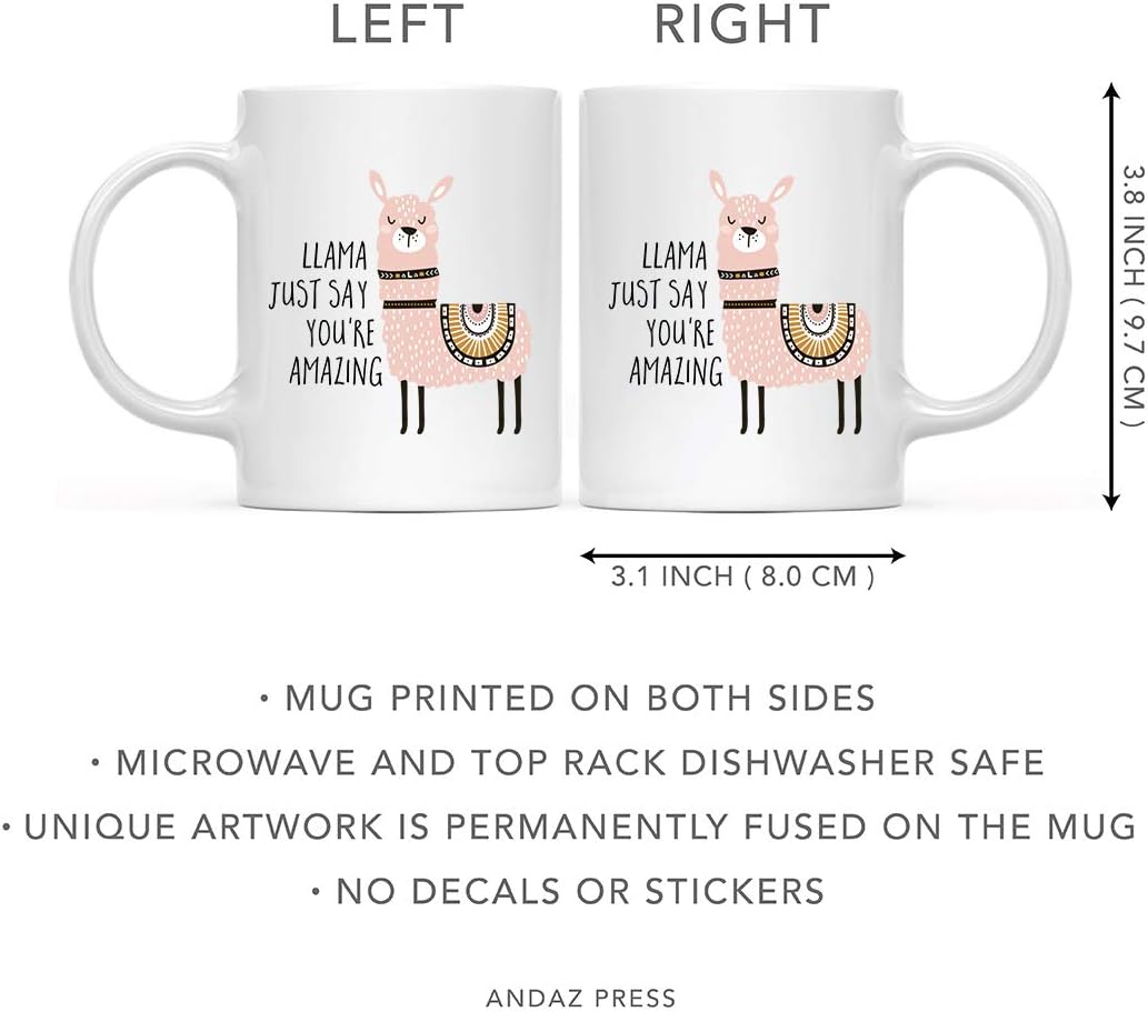 Andaz Press 11oz. Funny Pun Llama Coffee Mug Gift - 'Just Say You're Amazing' Graphic Cup for Coworkers, Women - Novelty