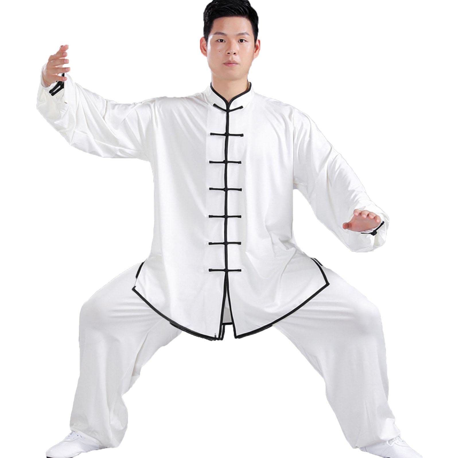 Tai Chi jednolite mężczyźni kobiety sztuki walki zestawy odzieżowe chińskie tradycyjne Kung Fu Wing Chun odzież Taekwondo odzież treningowa, biały czarny-XS