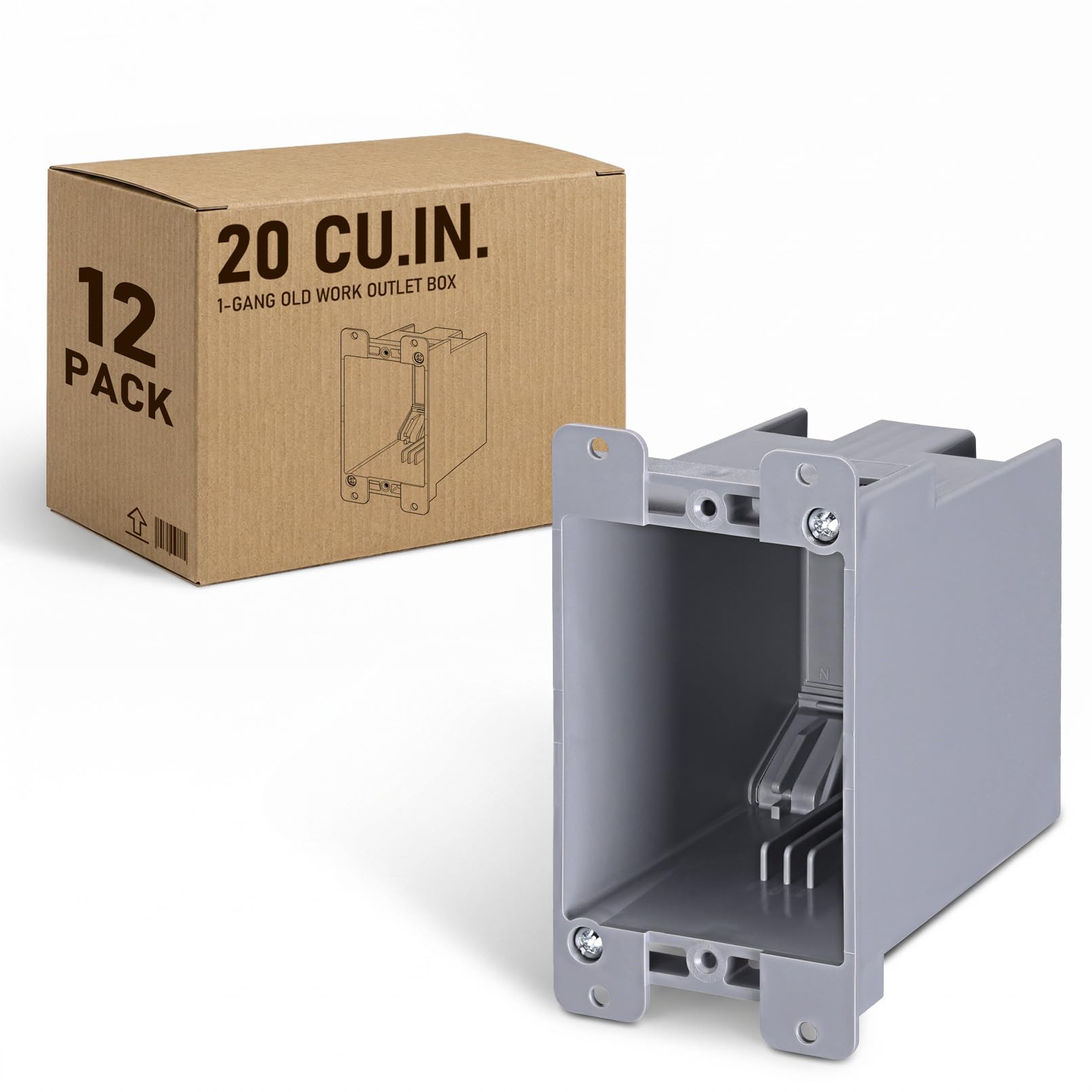 LEONLITE Paquete de 12 cajas de salida eléctricas de trabajo antiguo, caja de dispositivos ultra profunda de 20 pulgadas cúbicas, caja de conexiones eléctrica de PVC para interruptor, GFCI, caja de