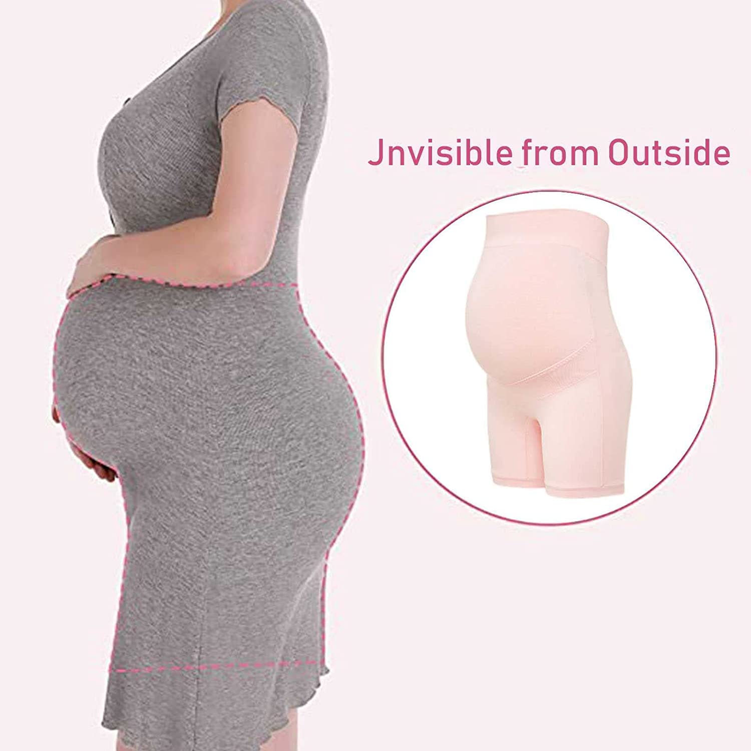 QTANZIQI Sicherheitszertifizierung Mid-Thighs Schwangerschafts-Shapewear Damen Nahtlose Umstandsunterwäsche für Kleider, Bauch rt