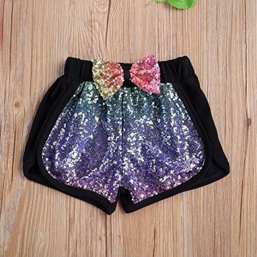 Conjunto de camiseta e shorts de malha de lantejoulas arco-íris e coração 2 peças top adolescente (r