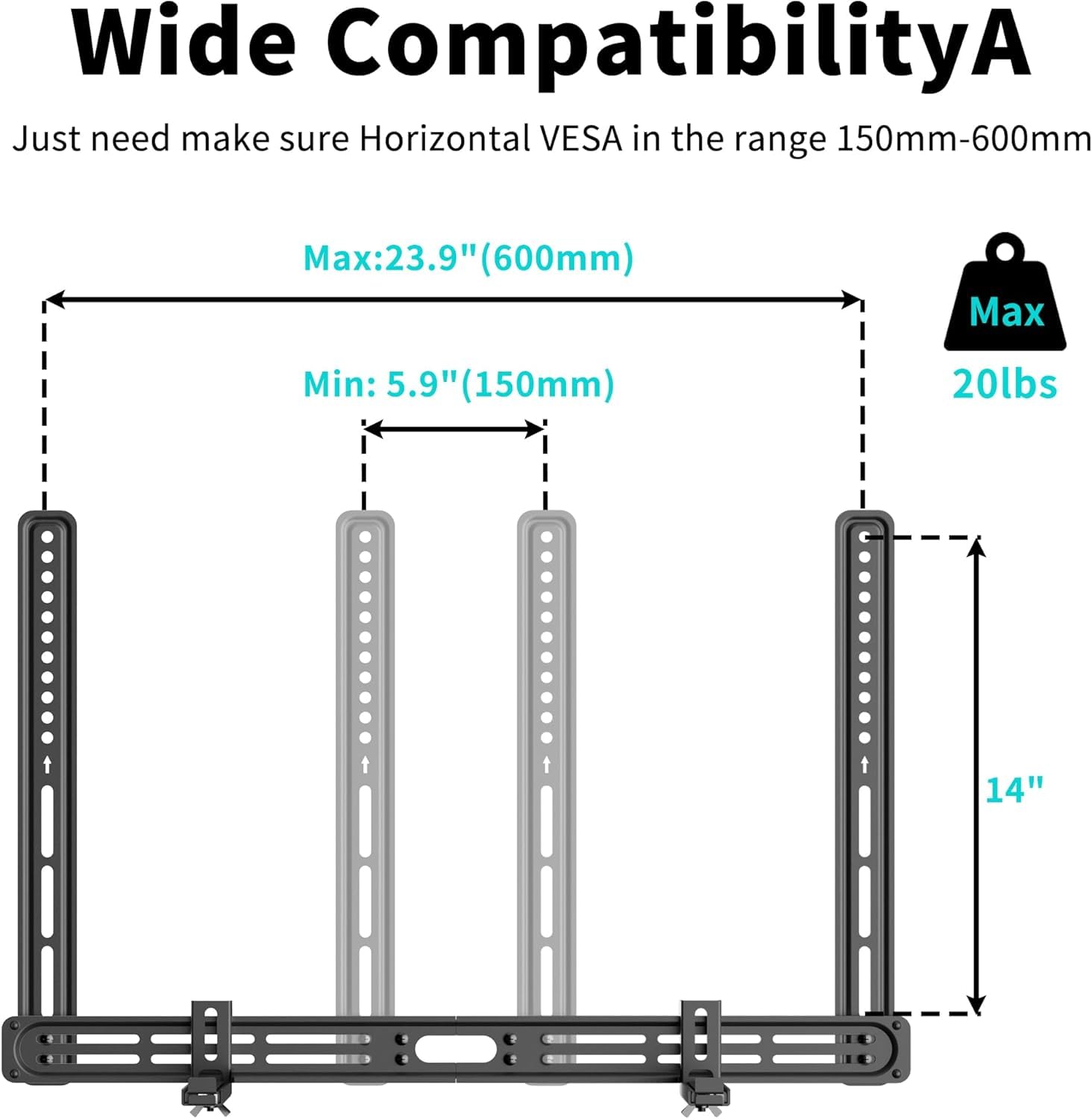 XINLEI SBR501 - Soporte universal para barras de sonido con o sin agujeros, capacidad de carga de 9 kg, barra de sonido extensible para TV, con soporte de zócalo antideslizante, para barra de sonido