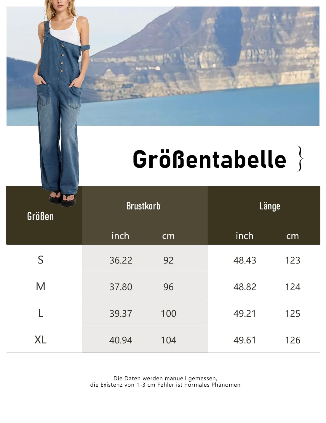 Salopette décontractée en jean pour femme avec bretelles réglables, boutonnière et pantalon sarouel