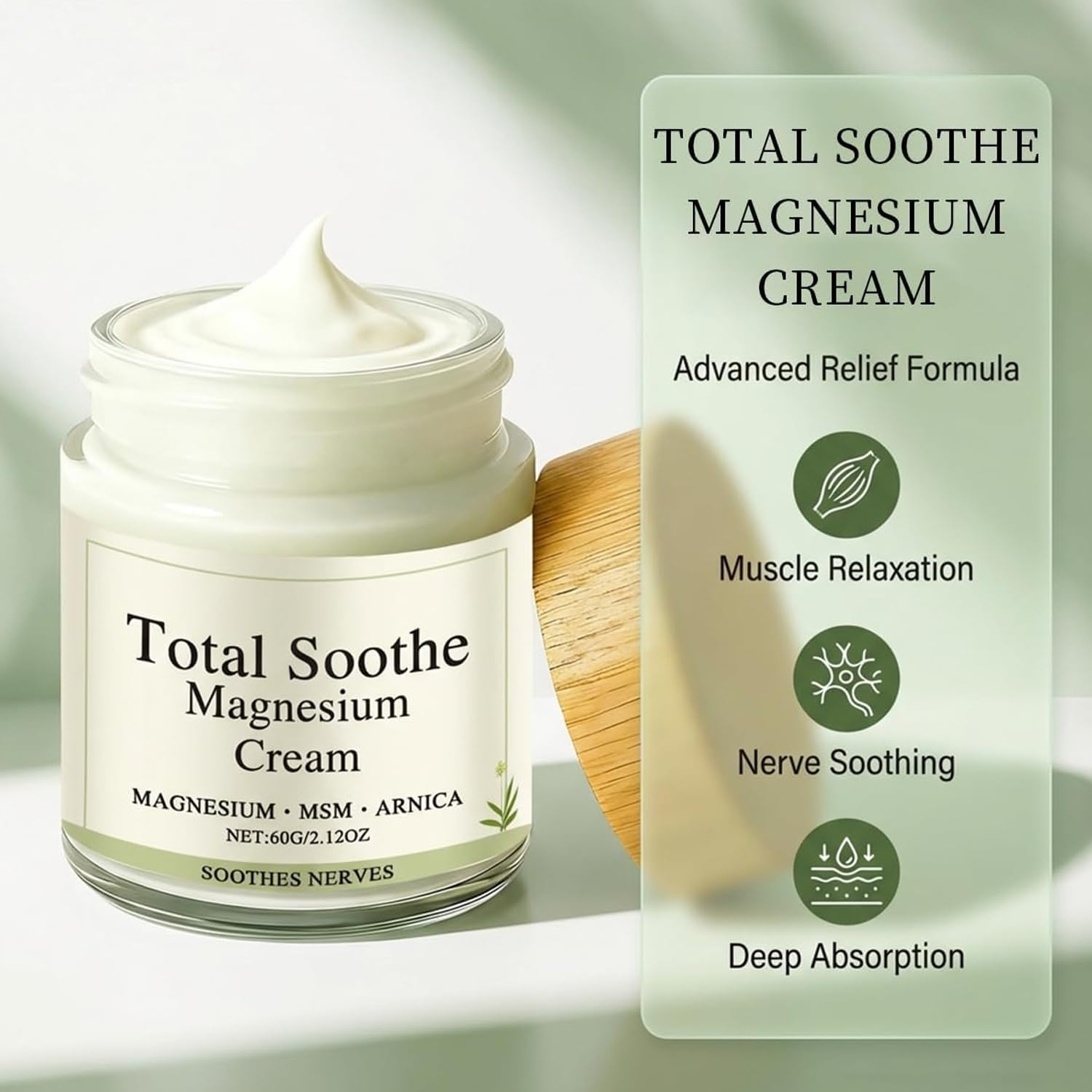 Total Soothe Magnesium Cream, Magnesium MSM & Arnica Muscle Relief Cream for Joints, Knees & Back, Fast-Absorbing, Non-Greasy Body Moisturizer for Muscle Soreness & Recovery-2.12 oz — view 8