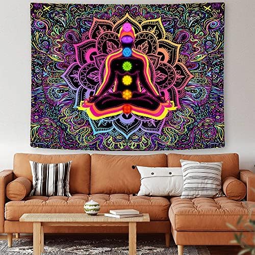 JAWO Tapiz hippie de siete chakras, tapiz hippie para yoga, meditación, tapiz bohemio con mandala para sala de yoga, dormitorio, sala de estar,