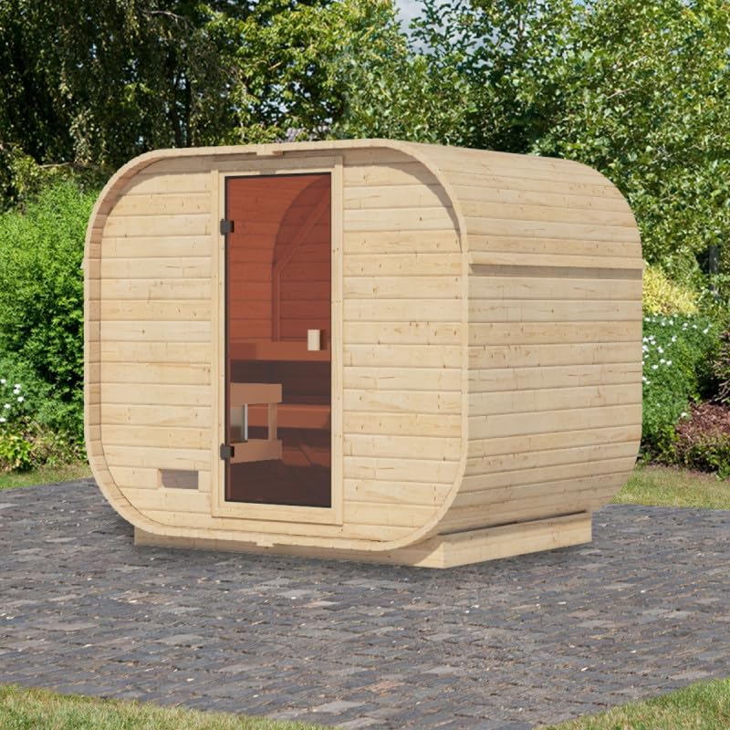 Karibu Sauna Extérieur Quadro 1 Plus | 4-6 Places, Bois Massif 38mm, 4,2m² | Porte en Verre...