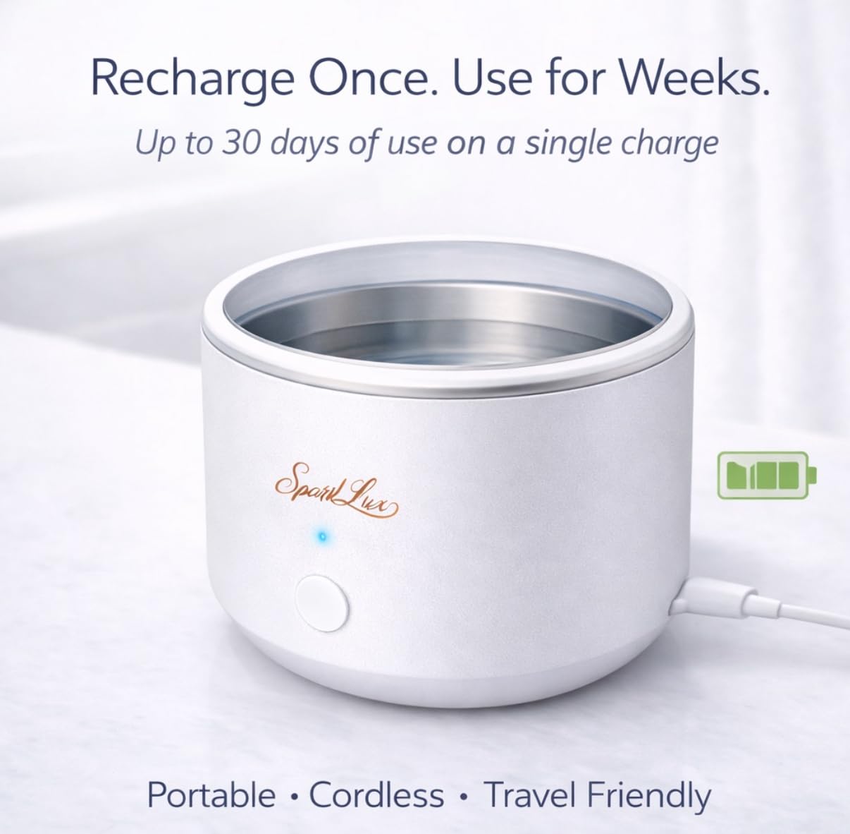 SparkLux Nettoyeur à ultrasons pour aligneurs, dispositifs de retenue et protège-dents | Nettoyeur rechargeable avec lumière UV et panier amovible | 45 kHz