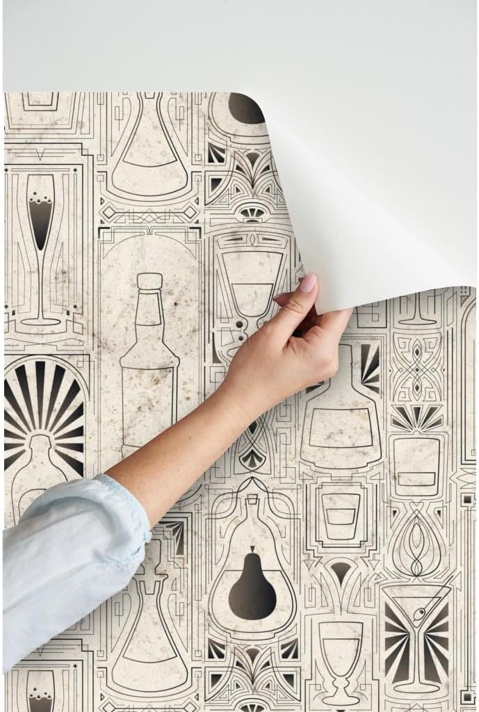 Spoonflower Peel & Stick Wallpaper 3ft x 2ft - Vintage Bottles Style Alcohol Bar Decor Custom Removable Wallpaper