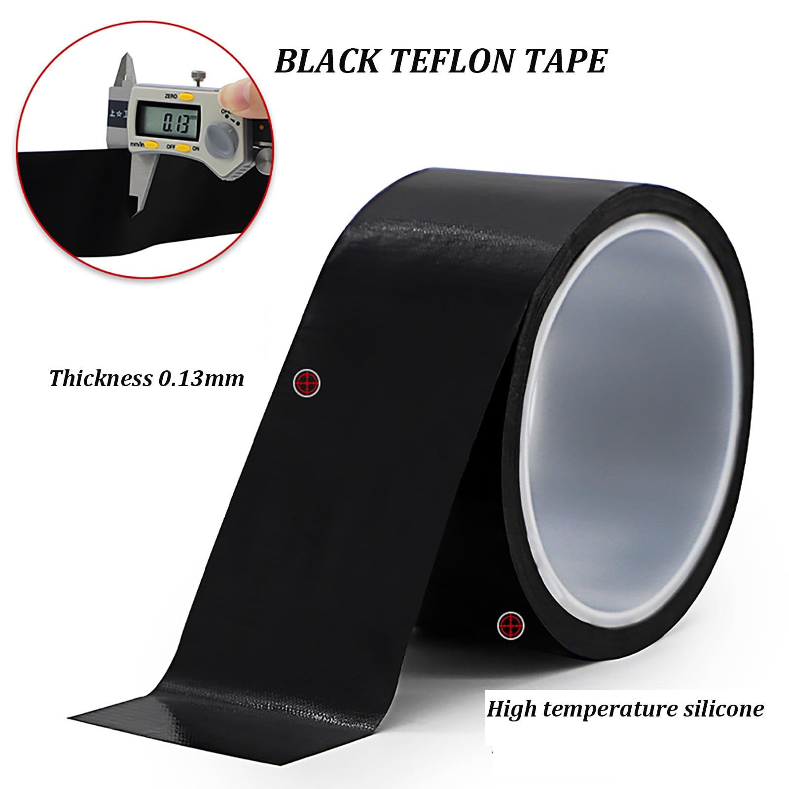 Nastro in PTFE Teflon nero spesso 0,13 mm, 5 rotoli da 10 metri/rotolo, larghezza 3 mm-100 mm, nastro isolante industriale resistente al calore(80MM)