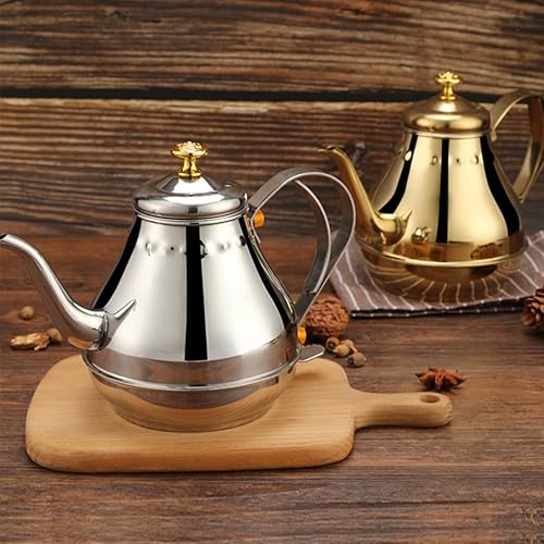 Miniatura 8 de DECHOUS Hervidor de té de acero inoxidable con cuello de cisne de 1.8 L, dorado, perfecto para verter café y té, uso en estufas