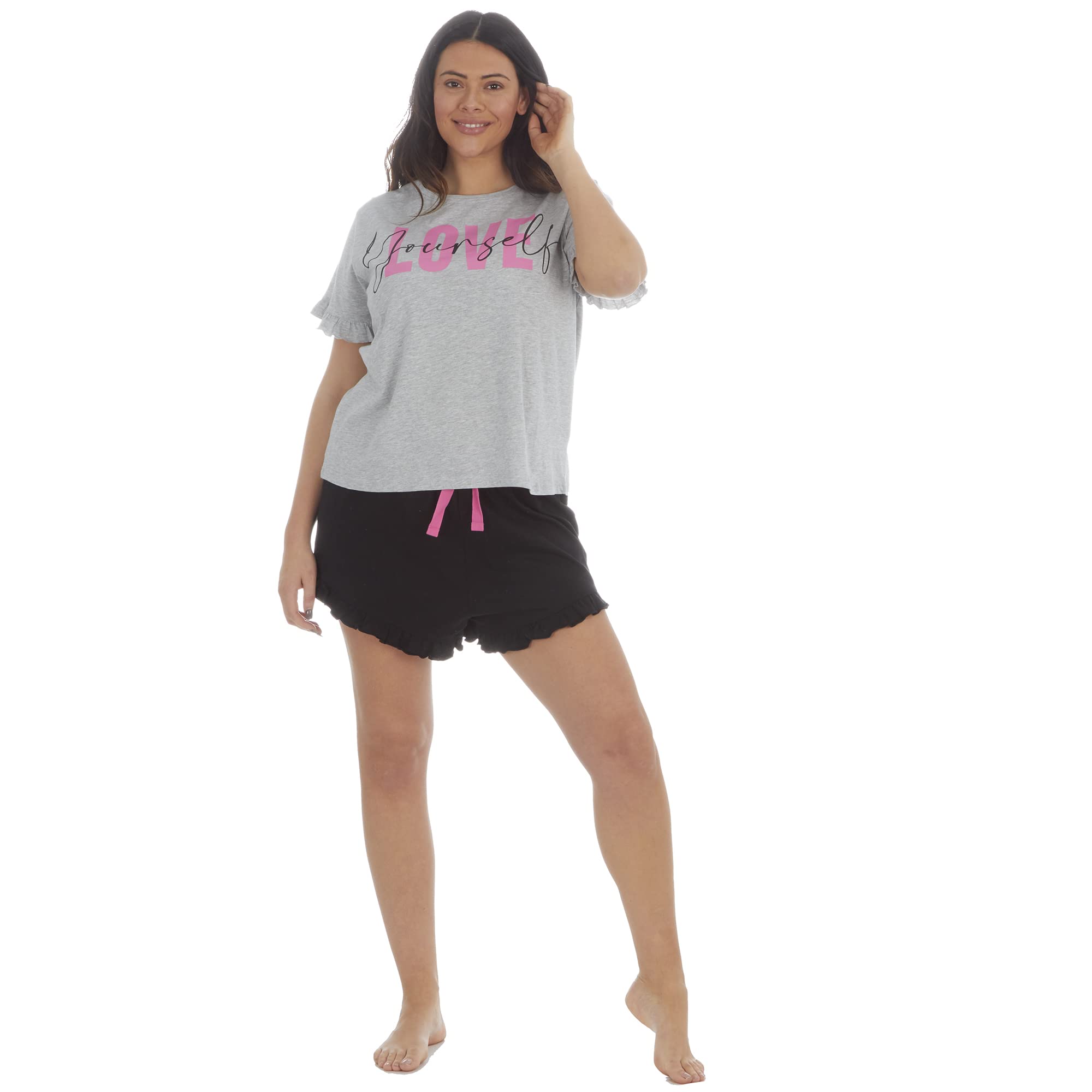 STC Stores Ladies Curve Collection Plus Size Summer Shorts Pyjama / Lounge Set ('Love Yourself', XL)
