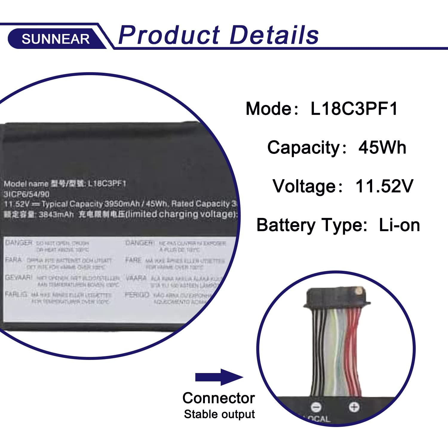 Amazon.com: SUNNEAR L18C3PF1 L18M3PF1 Laptop Battery Replacement