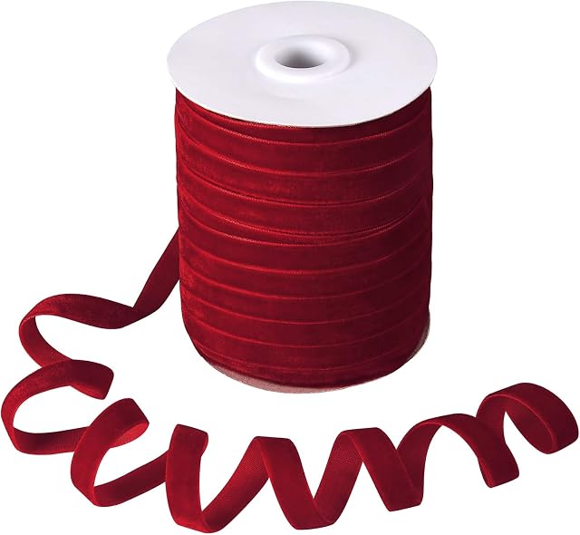Berolle 50 Yards Vintage Velvet Ribbon Crushed Velvet Ribbon for Wedding Décor Choker Necklace Gift Package Wrapping (Red, 3/8")