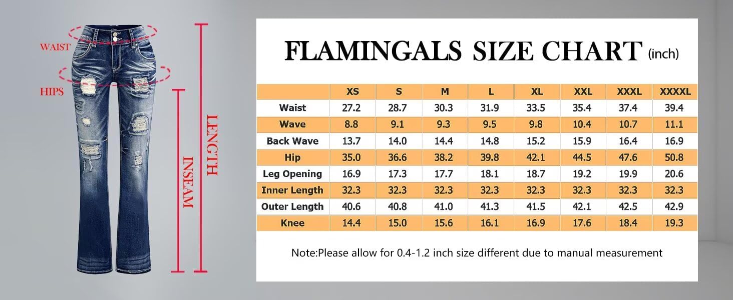 Flamingals Distressed Bootcut Jeans for Women Low Rise Jeans Ripped Flare Jeans Denim Pants - Image 6