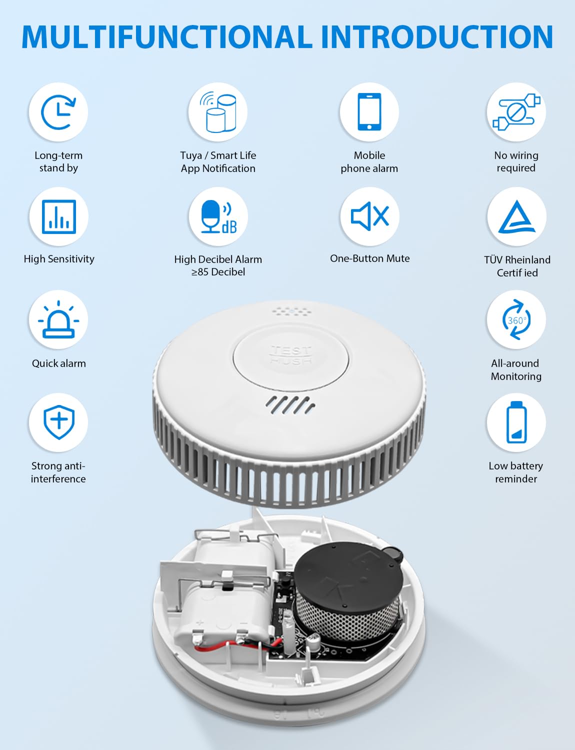 Rilevatore Fumo WiFi Intelligente Con App - Allarme 85 DB, Batteria Sostituibile, EN14604 - Foto 3