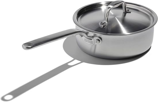Heritage Steel x Eater 2-Quart Saucepan with Lid | Made in USA | 5-Ply Full Clad Stainless Steel Pan | Designed to Keep Handle Cool | Induction Safe & Non-Toxic Cookware