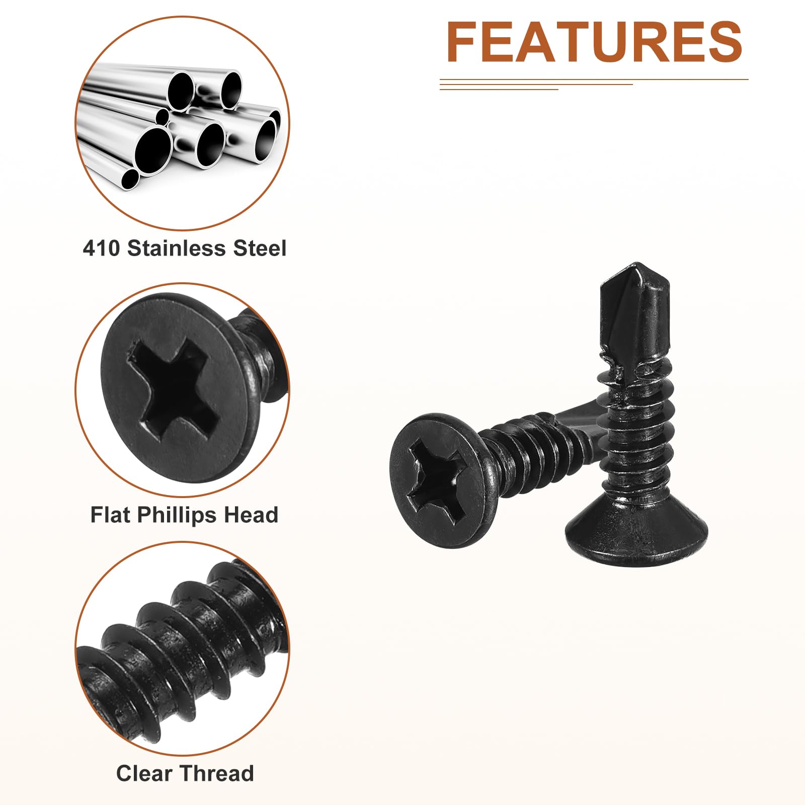 DTGN 100Pcs ST6.3x25mm Self Drilling Screws, 410 Stainless Steel Flat Head Phillips Sheet Metal Screw - Image 4