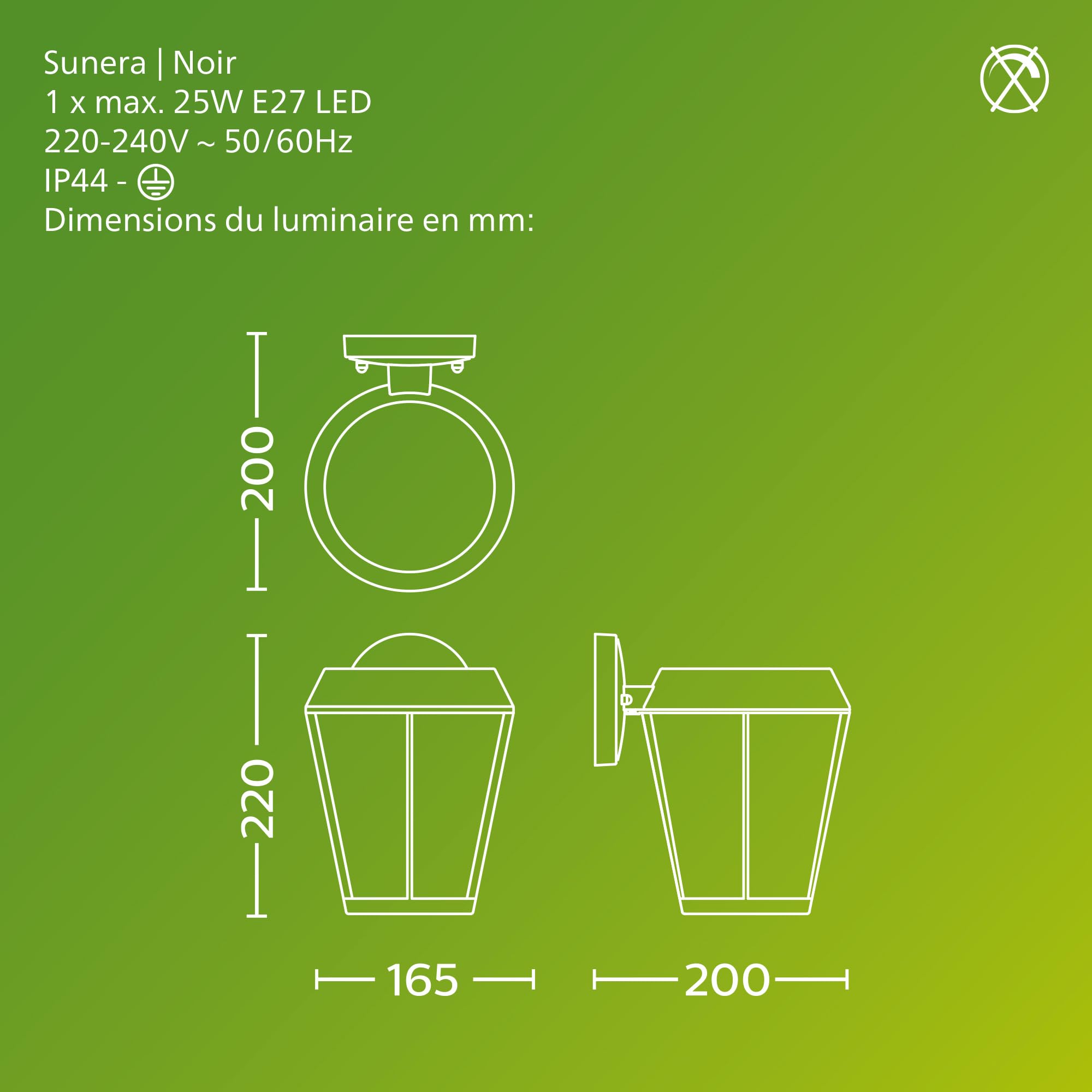 Image secondaire de Applique d'Extérieur Philips Sunera Noir E27 - Éclairage Durable 25W