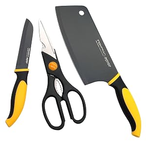 GARASANI Set of 3 pieces Chef Knife Set Stainless Steel Black Ceramic Coating 1 Chinese kitchen knives 1