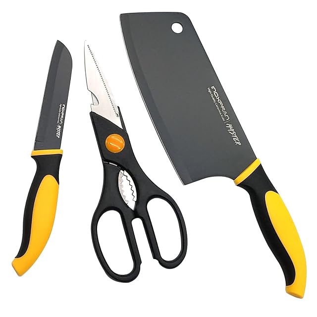 GARASANI Set of 3 pieces Chef Knife Set Stainless Steel Black Ceramic Coating 1 Chinese kitchen knives 1