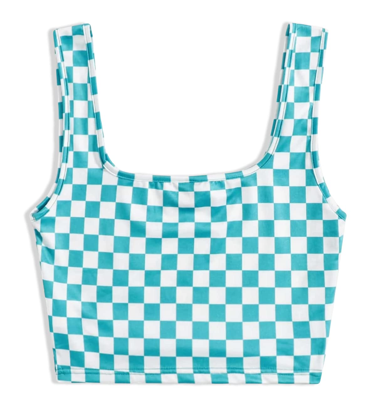 Checker Print Pattern Sleeveless Crop Tank Top