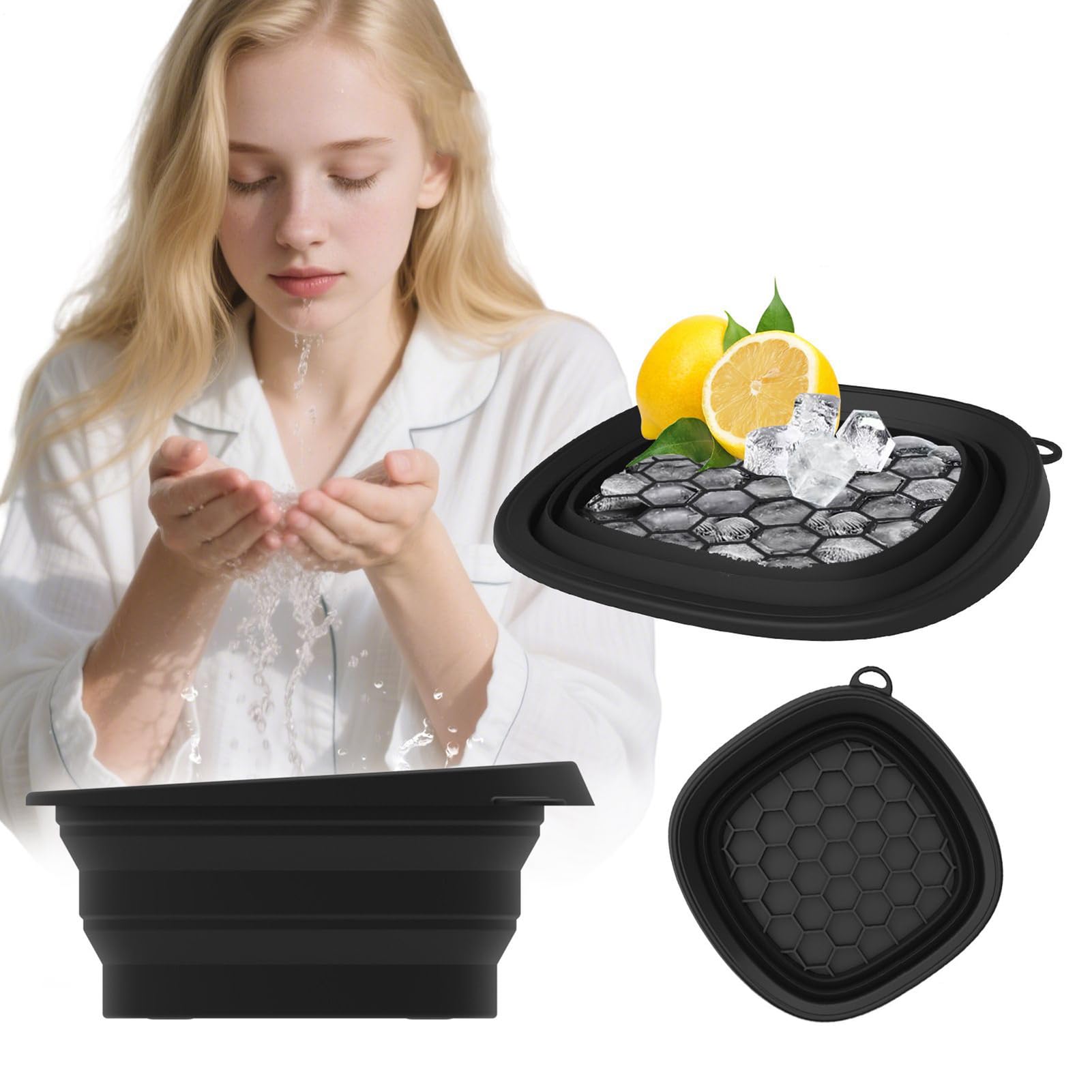 Cuenco Facial De Hielo, Bol Plegable De Silicona Para Baño De Hielo Facial, Accesorio De Spa Plegable Con Bandeja Integrada Para Cuidado De La Piel Reduciendo Hinchazón Y Firmeza